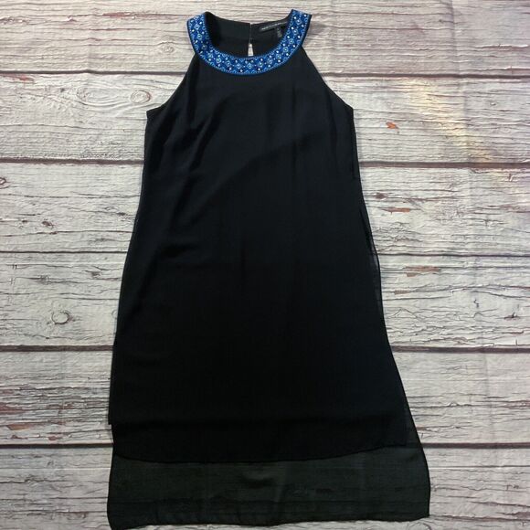 WHBM Womens Dress size 6 Black Blue Sheath Evening Formal Dinner Layered Chiffon - Picture 2 of 11